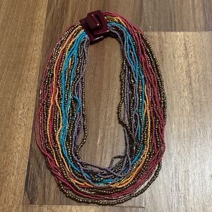 Soft Surroundings Multistrand Beaded Necklace - Red, Blue, Gold